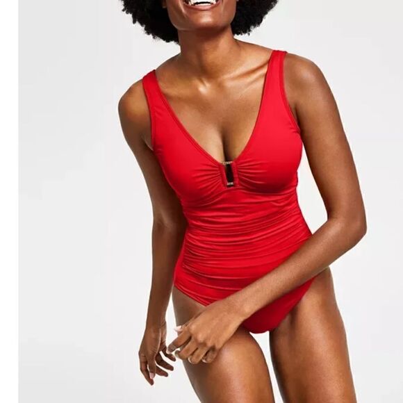 LAUREN RALPH Ralph Lauren Ring Over The Shoulder One Piece Swimsuit New 6 - Picture 3 of 16